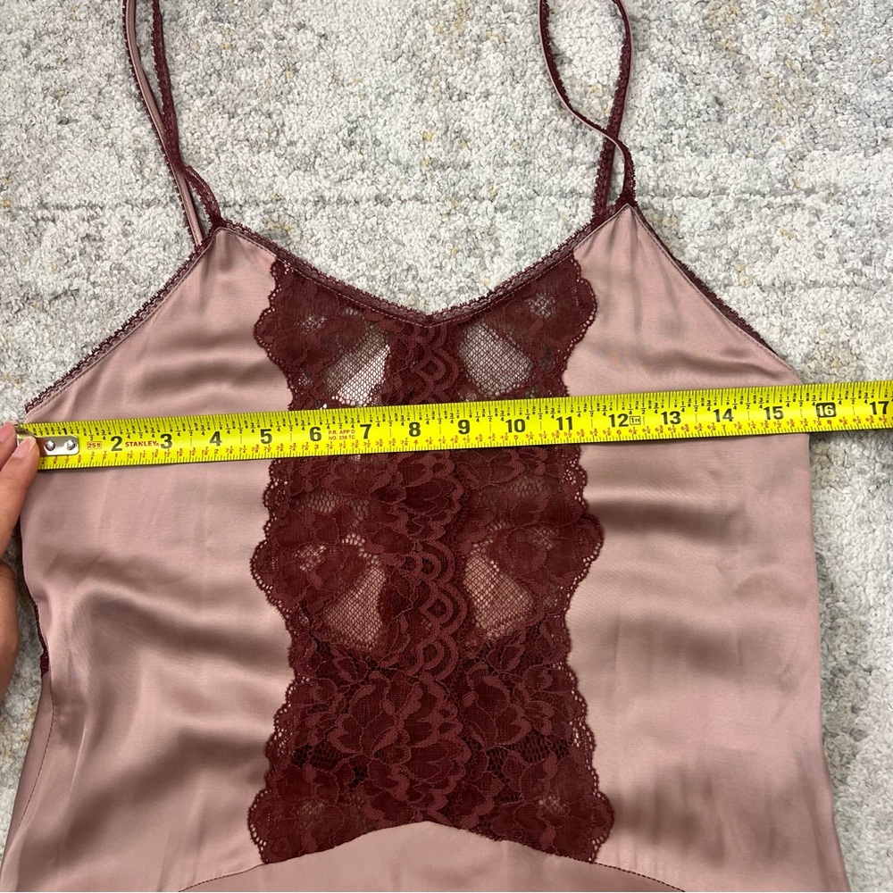 NWT ZARA Satin Style Lace Slip Dress Dusty Rose Deep Red Lace Size S Festival - Picture 9 of 11